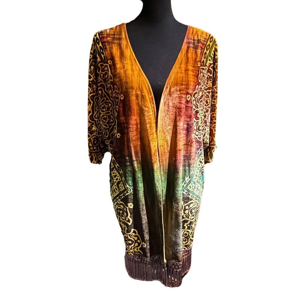 Oneworld Velvet Kimono With Fringe